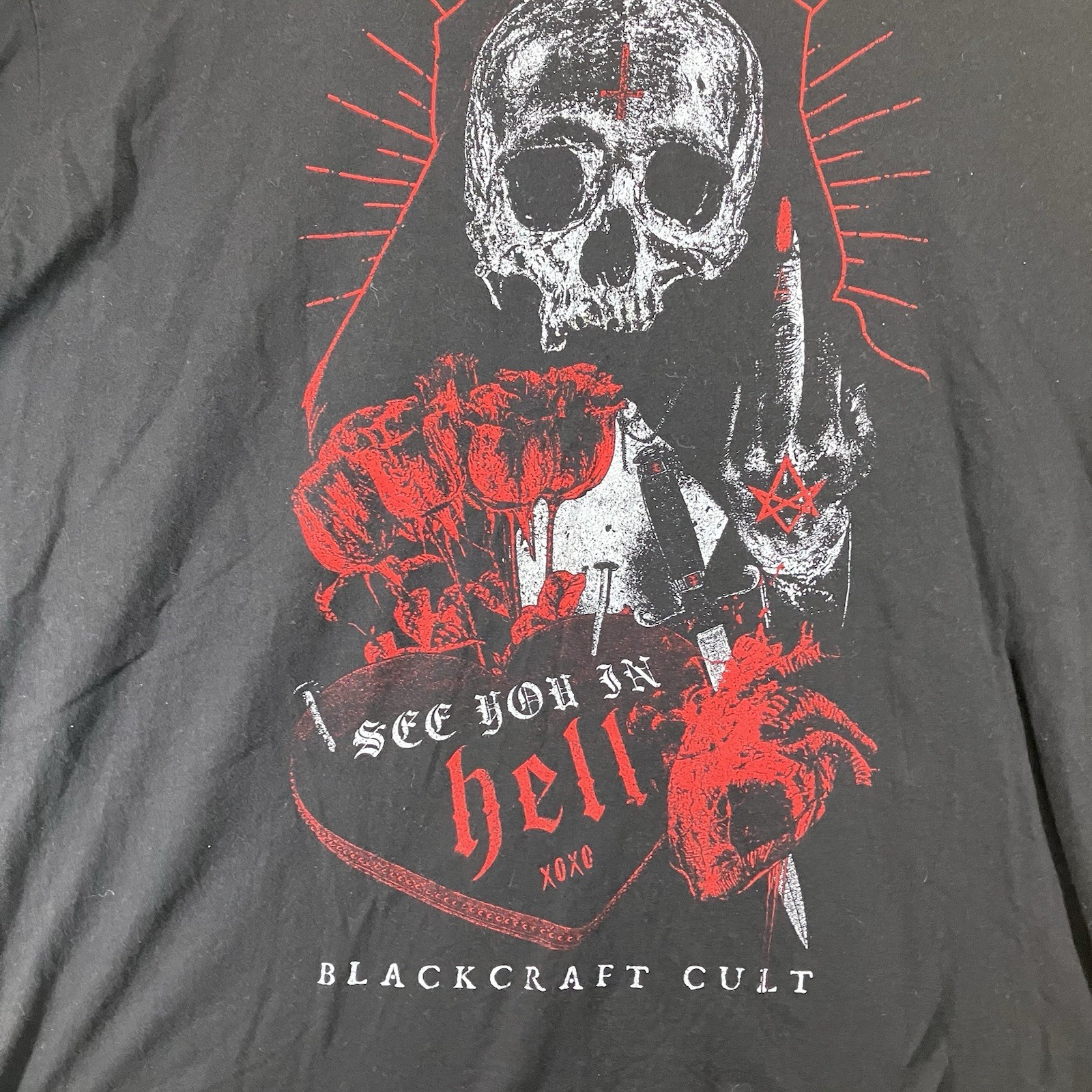 Black Craft Cult T Shirt Mens 2XL SEE YOU IN HELL Middle Finger Hugs & Kisses