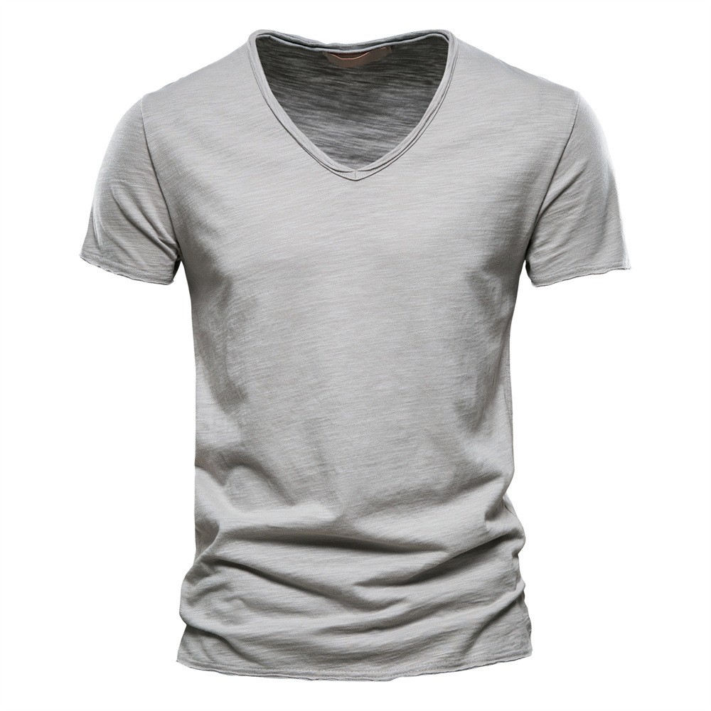 Summer Men’s New Solid Color V-Neck Short Sleeve T-shirt Tops Casual Blouse