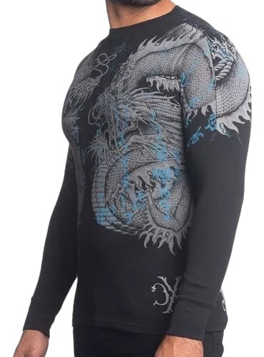 Xtreme Couture by Affliction Men’s Thermal Shirt Double Up Black Biker S-2XL