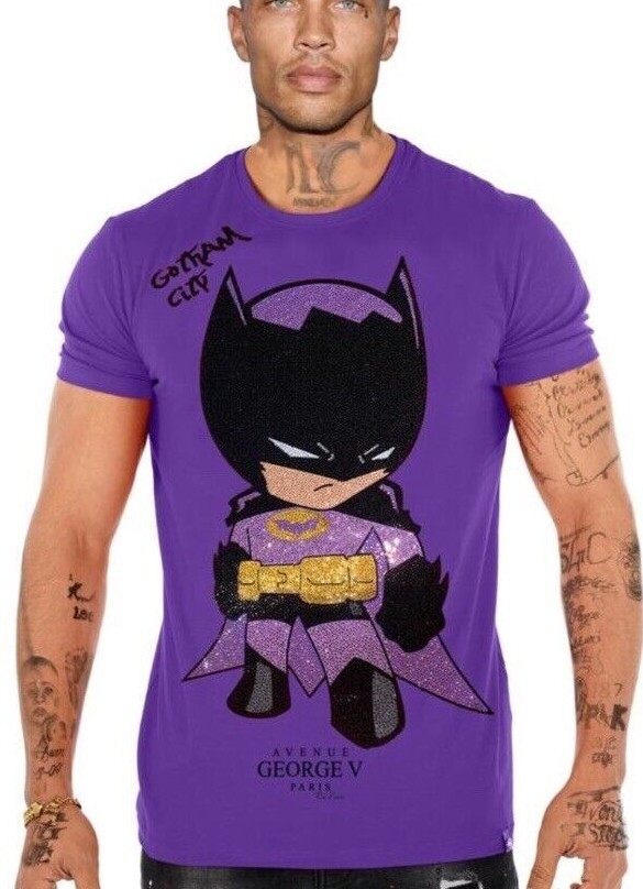 Avenue George V Paris T-Shirt Batman shirt PURPLE Rhinestone M L XL 2XL 3XL