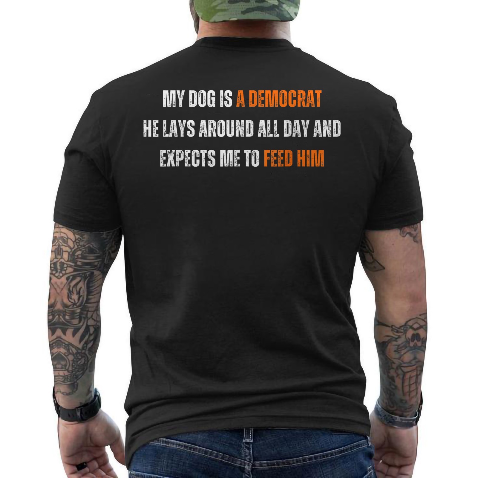 Funny Retro My Dog is A Democrat He Lays Around All Day ON BACK T-Shirt