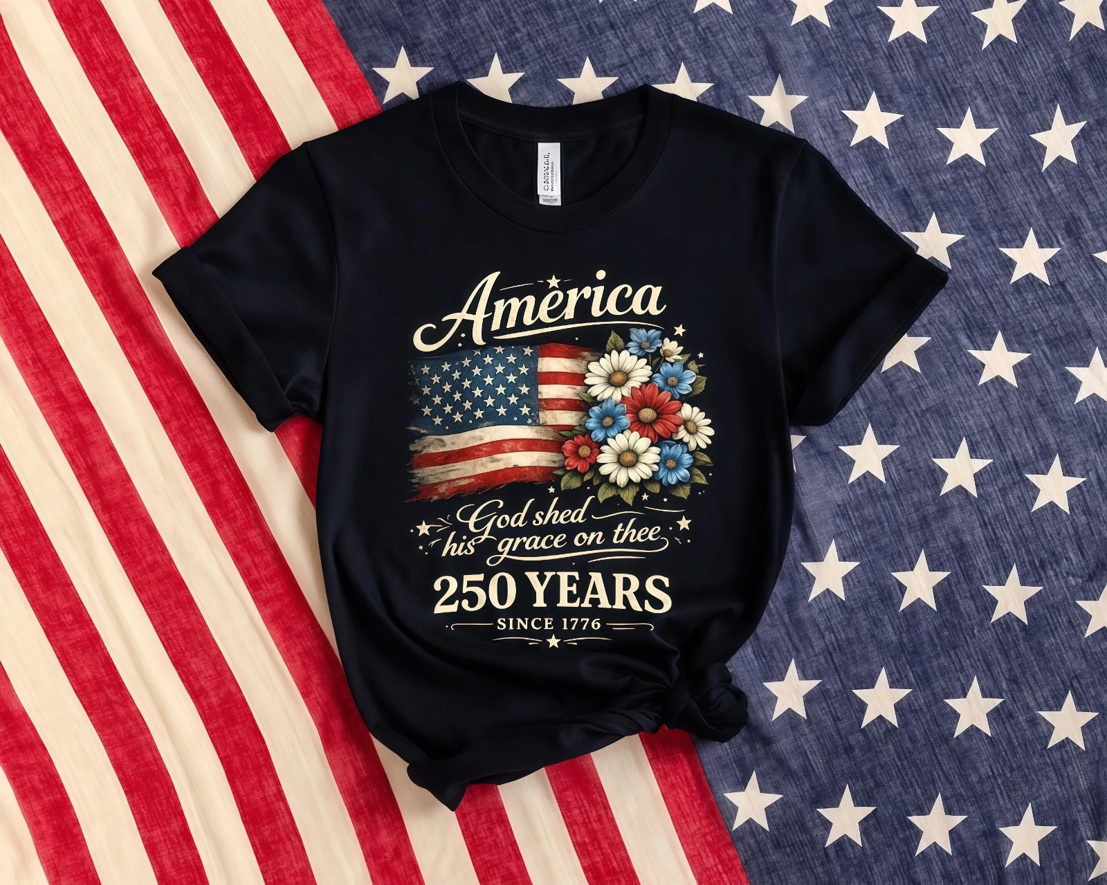 America 250 Years Flag Floral Shirt 250th Anniversary Patriotic 4th Of July Tee