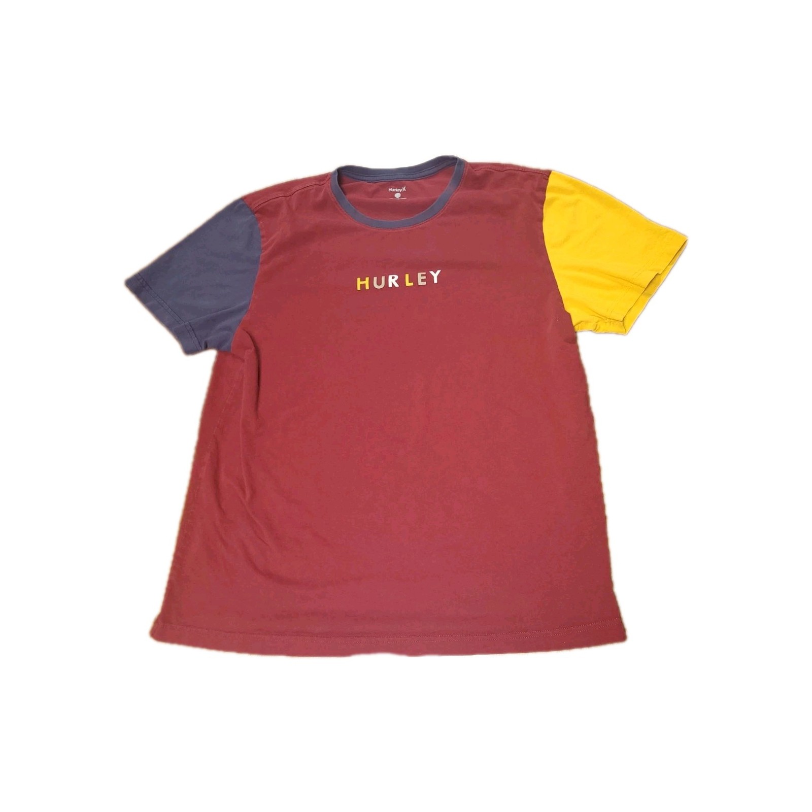 Hurley – T-Shirt – Mens Large – Red Yellow Navy Blue