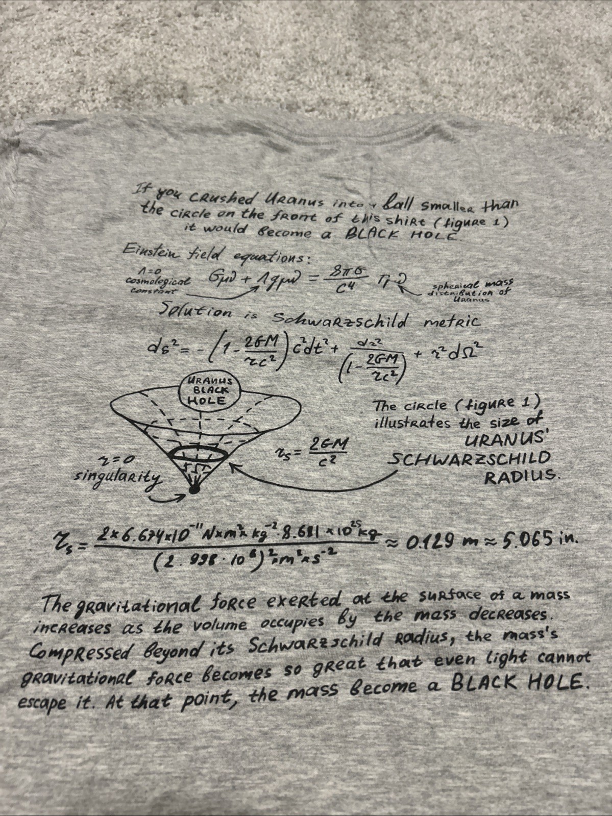 Curiosity Box Uranus Is A Black Hole Graphic Print Tee Shirt Gray Size Large