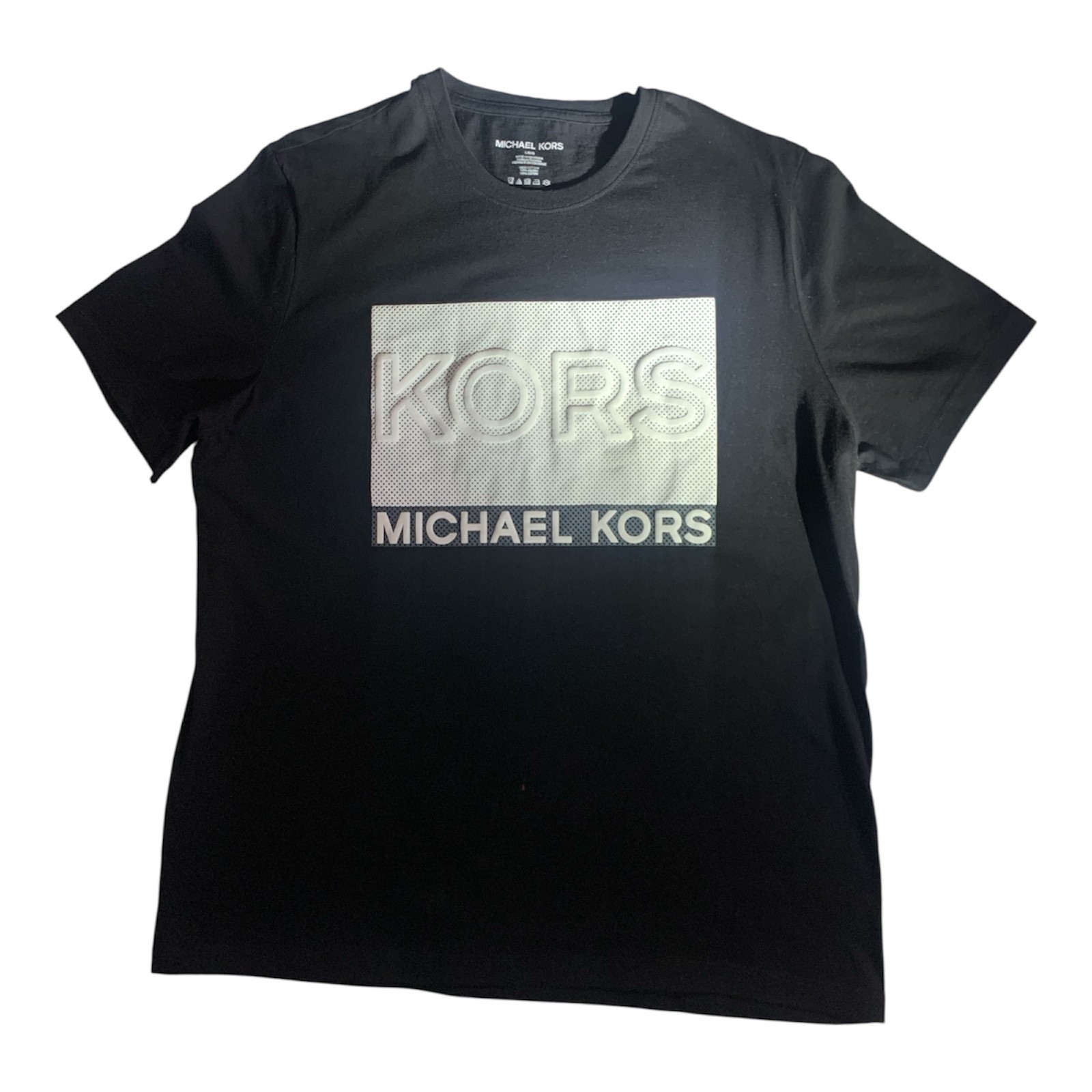Michael Kors Men’s Large Black Graphic Logo T-Shirt Crew Neck 100% Cotton