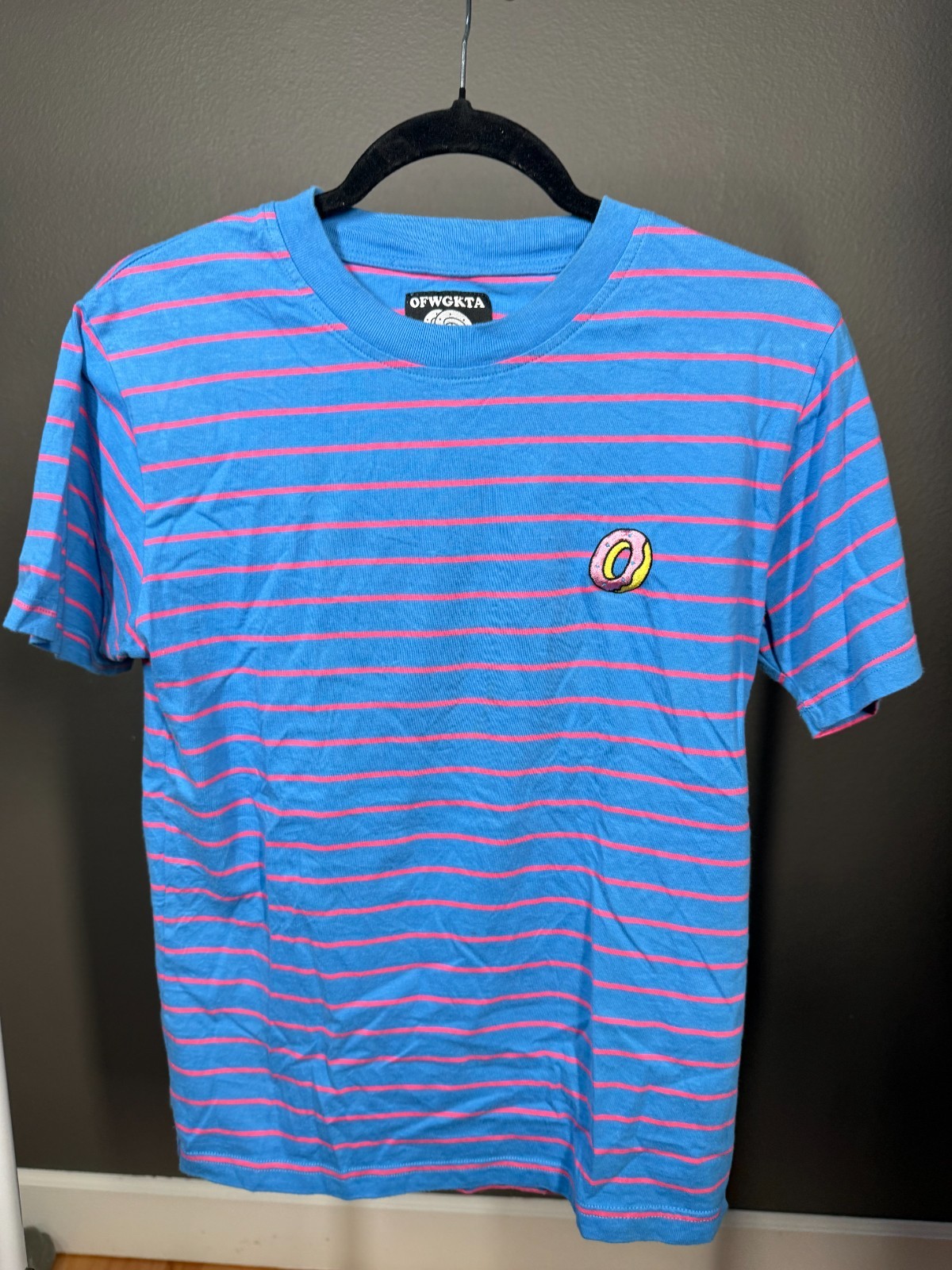 OFWGKTA Odd Future T-Shirt Unisex S Blue Red Striped Embroidered Donut Detail