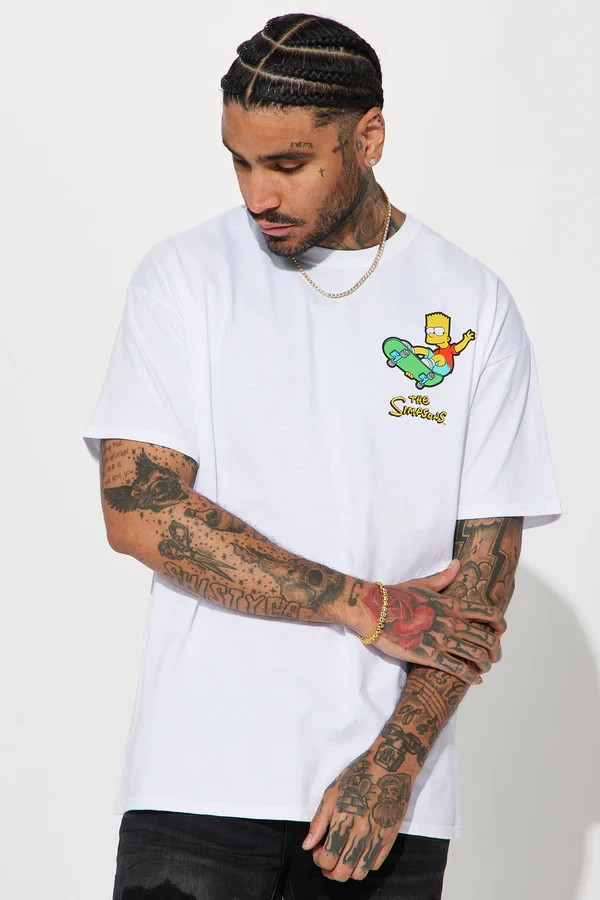 The Simpsons Mens Bart Simpson & Krusty The Clown Icons White Shirt NWT S-3XL