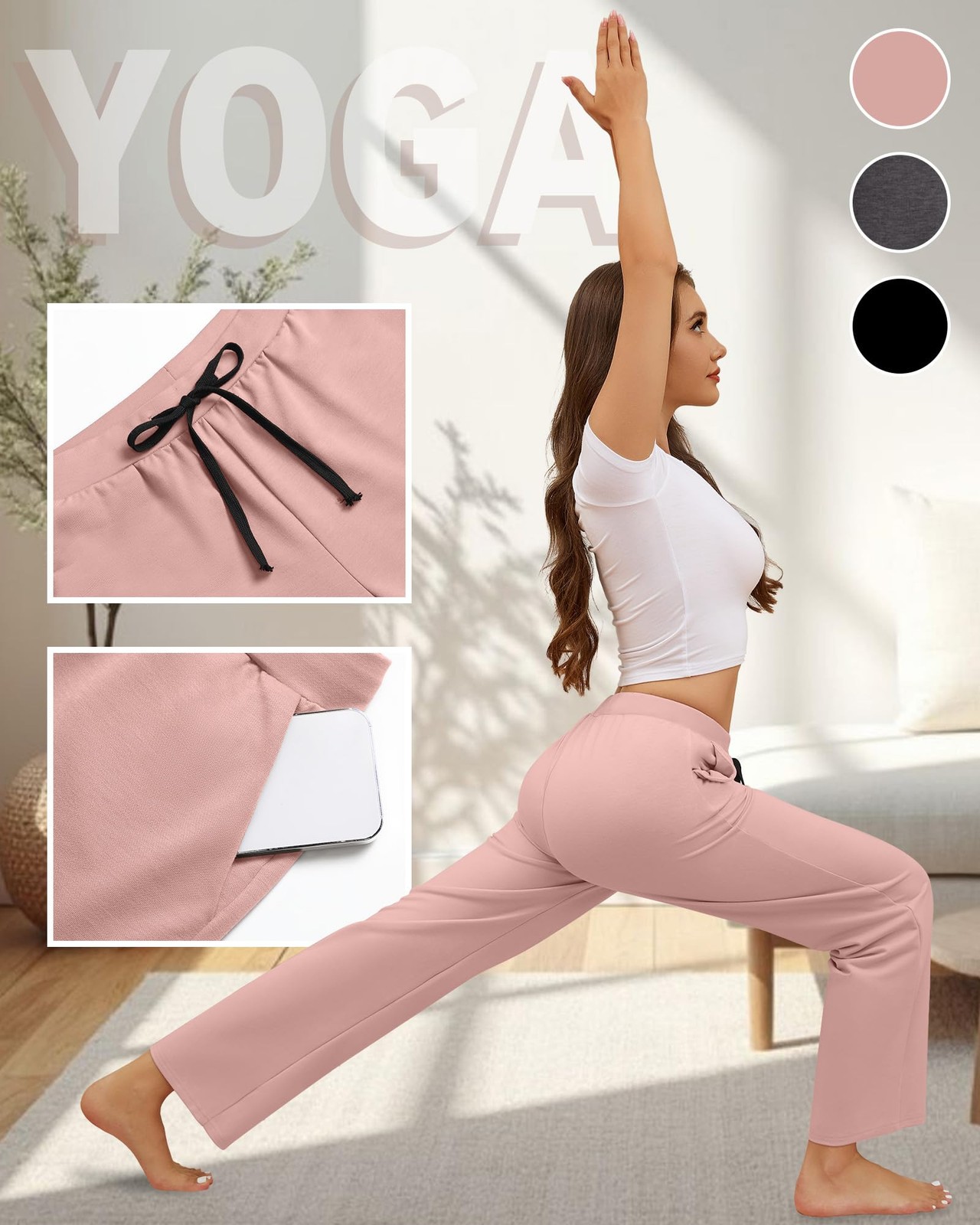 3 Pack Women’s Yoga Sweatpants Wide Leg Drawstring Baggy Pants Casual Loose W…