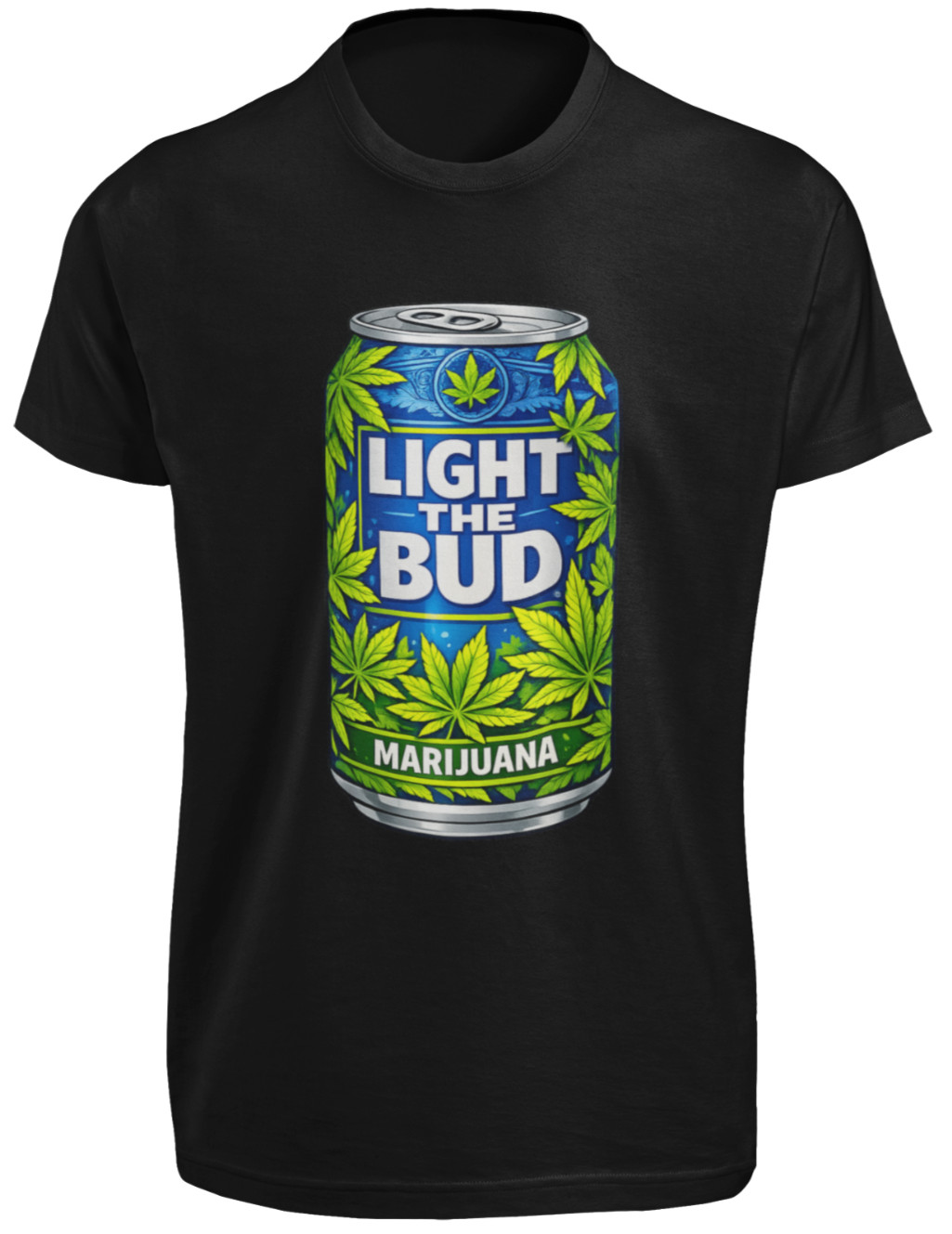 Light The Bud T-SHIRT Marijuana Weed Leaf Beer Can Funny 420 Stoner Cannabis TEE