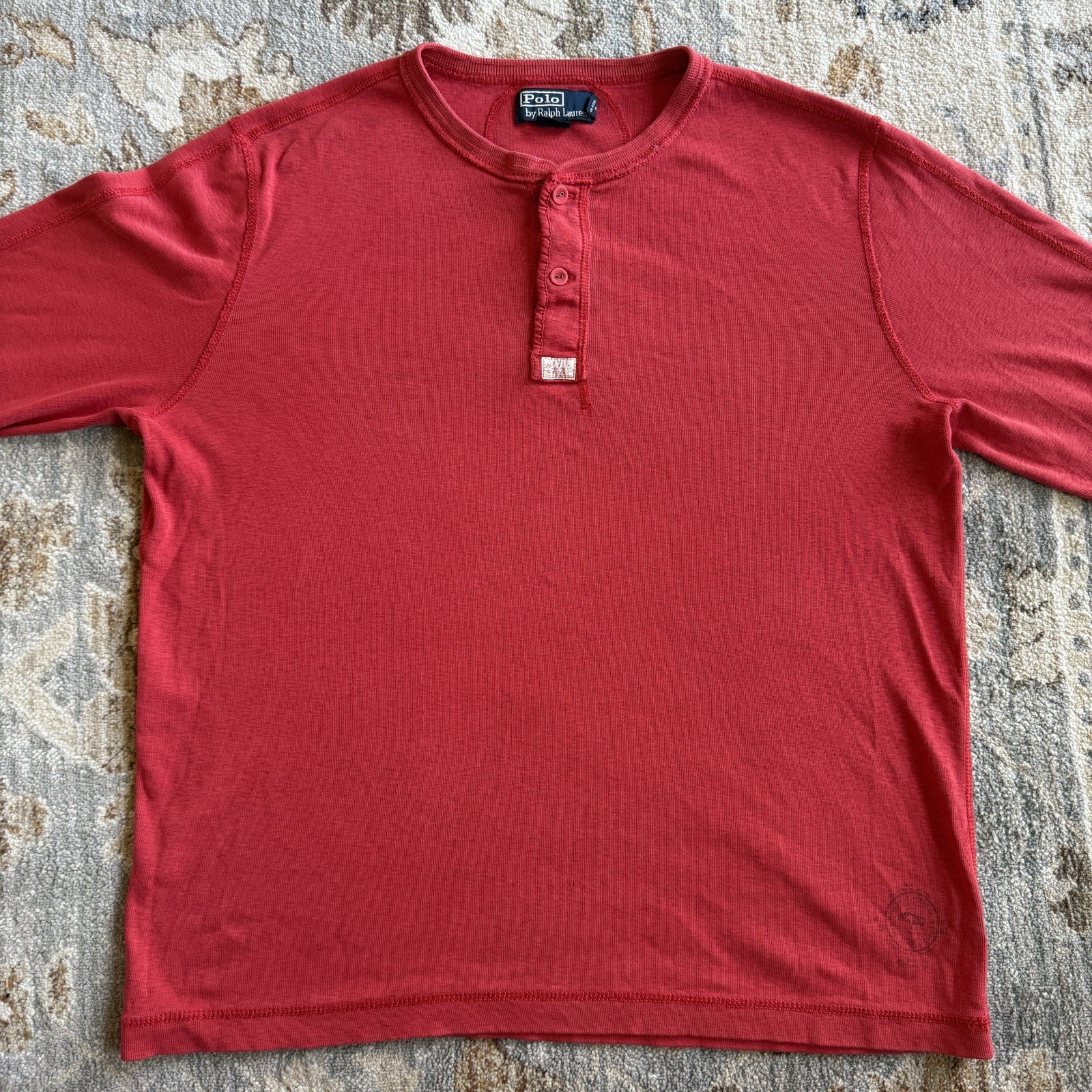 Vintage Polo Ralph Lauren Red Cotton Henley Shirt Mens Sz L Large Grunge Western