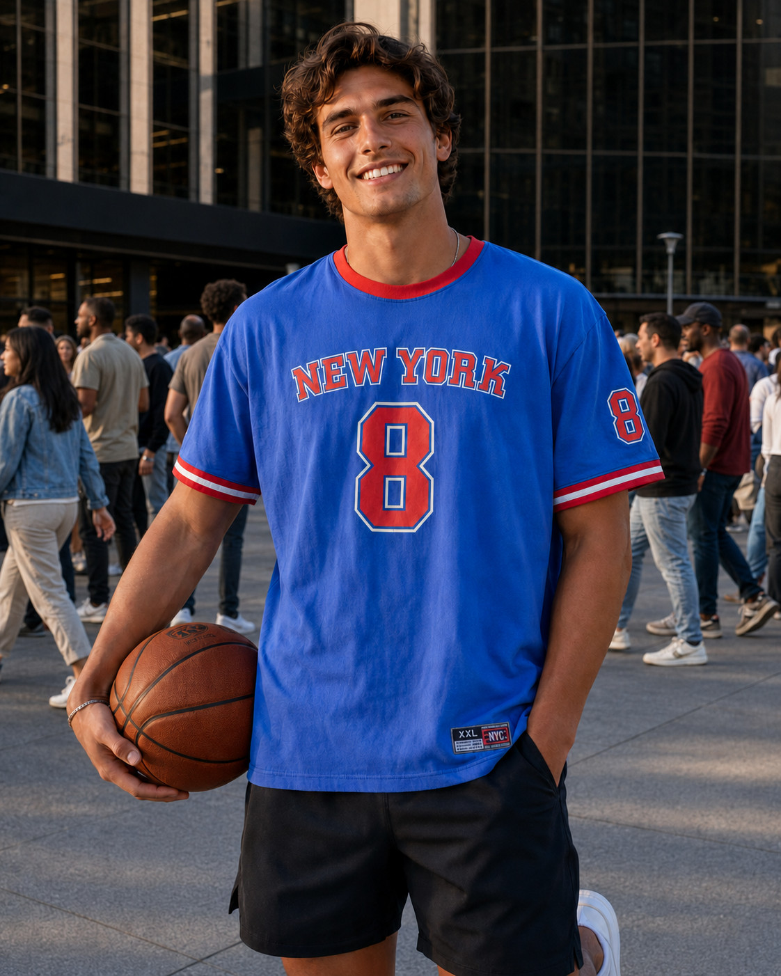 Y2K 212 NYC New York Basketball T Shirt Mens 2XL Blue #8 Hip Hop Tee