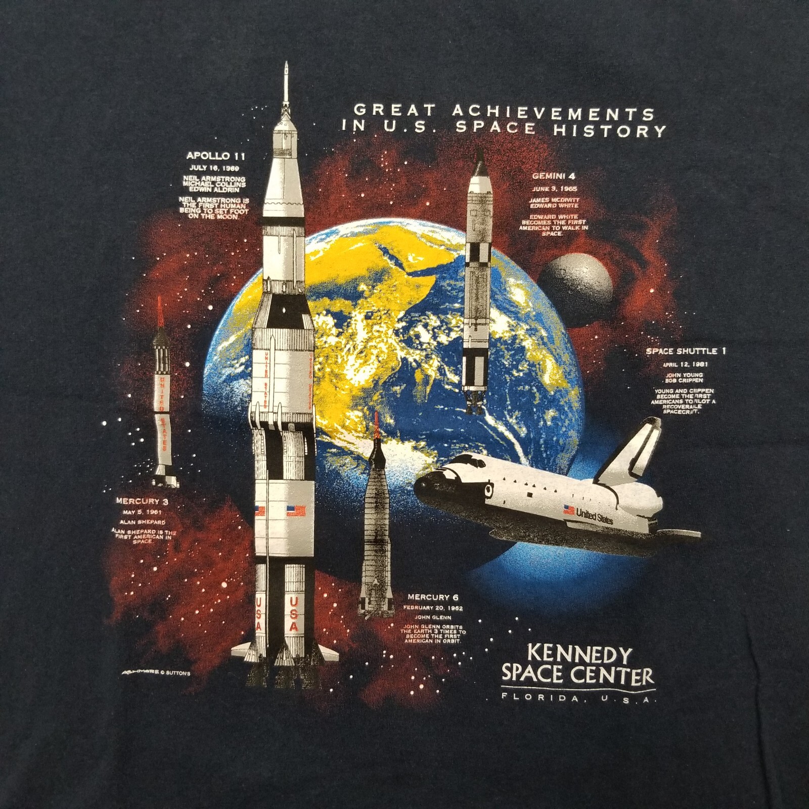 Vintage Kennedy Space Center Launch T-Shirt NASA Space Shuttle Size Large Black