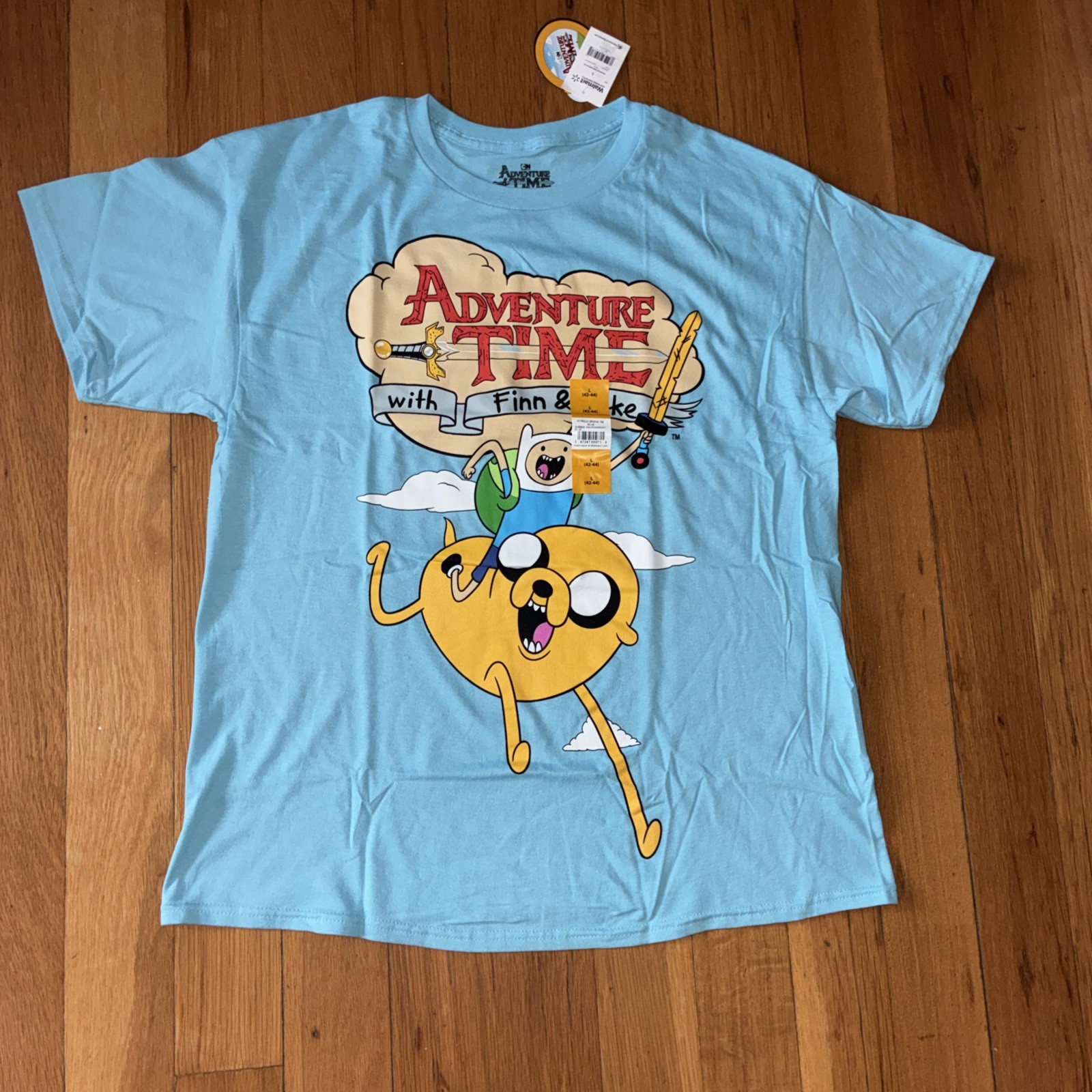 Adventure Time with Finn & Jake Men’s Blue Cartoon Graphic Tee T-Shirt Sz Large