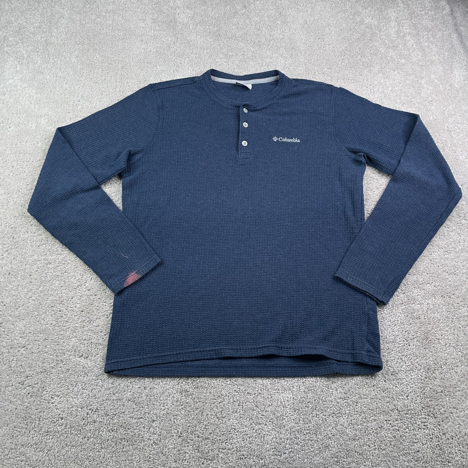 Columbia Shirt Mens Medium Blue Long Sleeve Henley Textured Waffle Knit