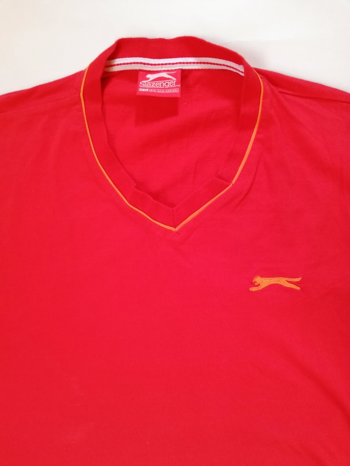 Slazenger T-Shirt Nice Men’s Red Tee Size (XL) Short Sleeves V Neck Style Cotton