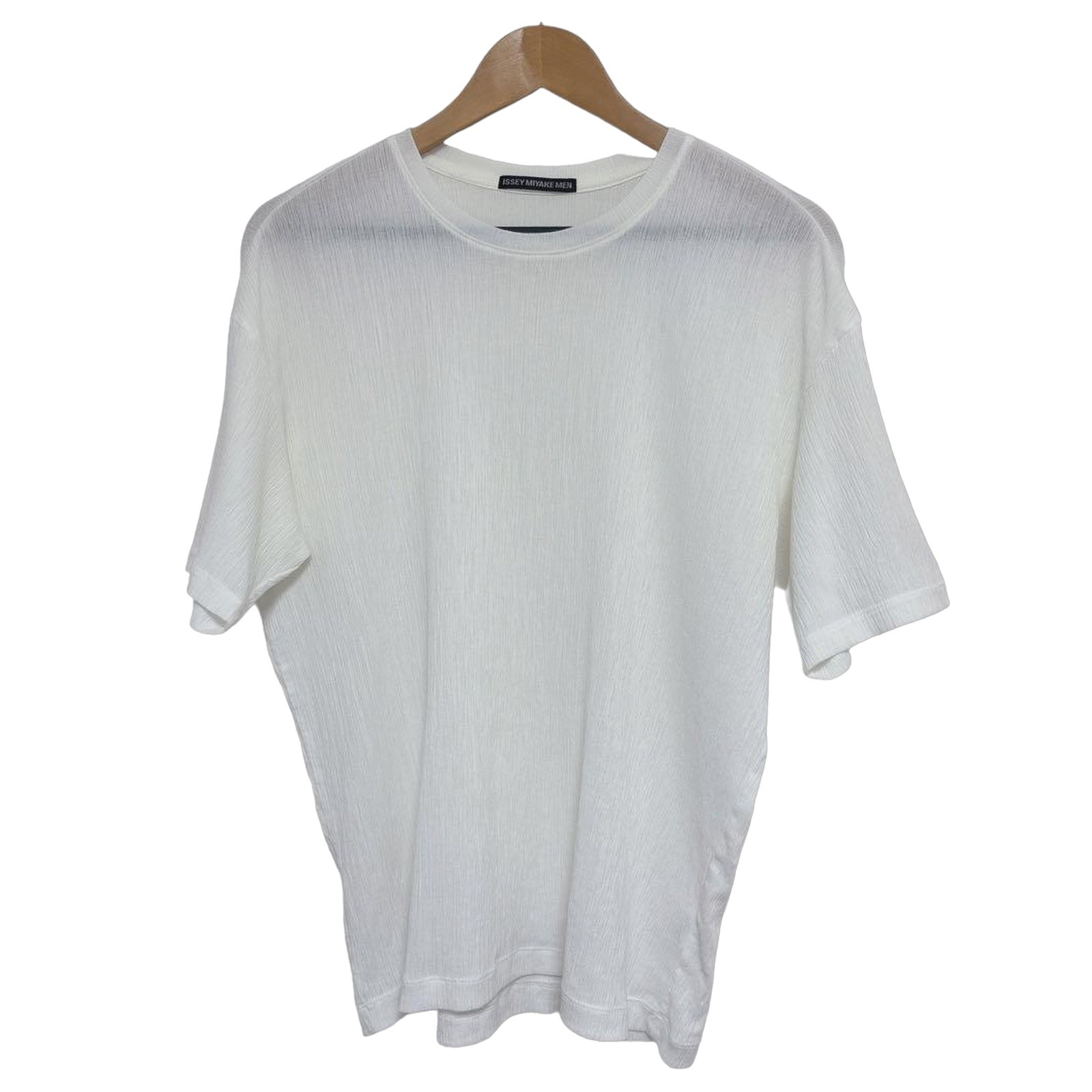 ISSEY MIYAKE Pleated Short Sleeve T-Shirt White Poly Cotton L Japan F/S