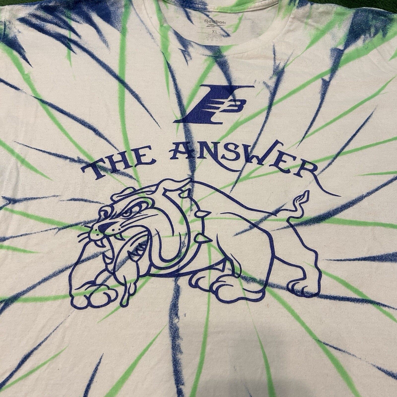 Reebok The Answer Bulldog Tie Dye T Shirt Size Mens Size XL White Green Purple