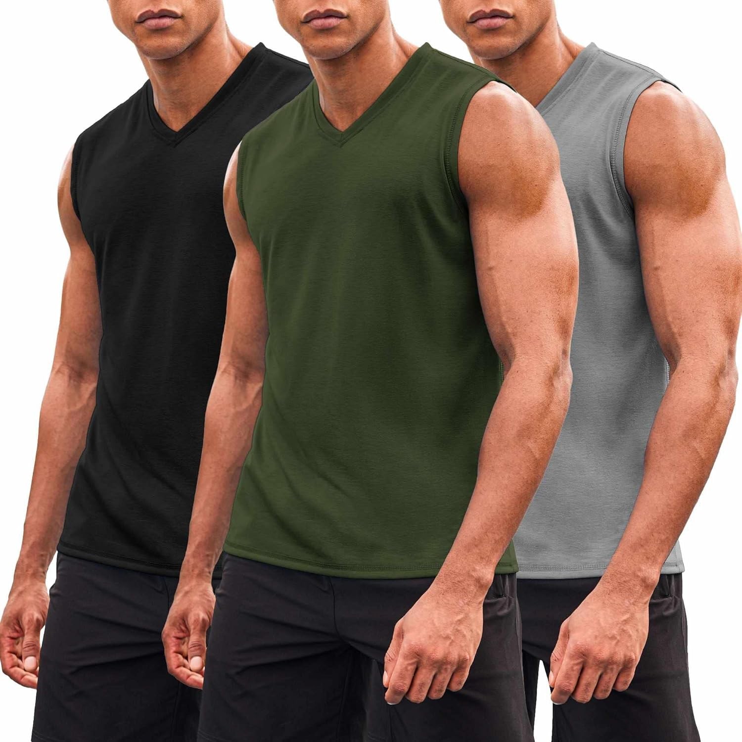 COOFANDY Men’s 3 Pack Workout Tank Tops Gym V Neck Sleeveless Tee Shirts
