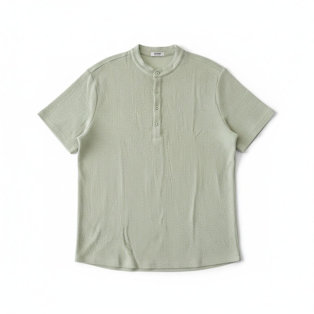 Coofandy Men’s Waffle Knit Henley Short Sleeve Shirt – Green Size Large