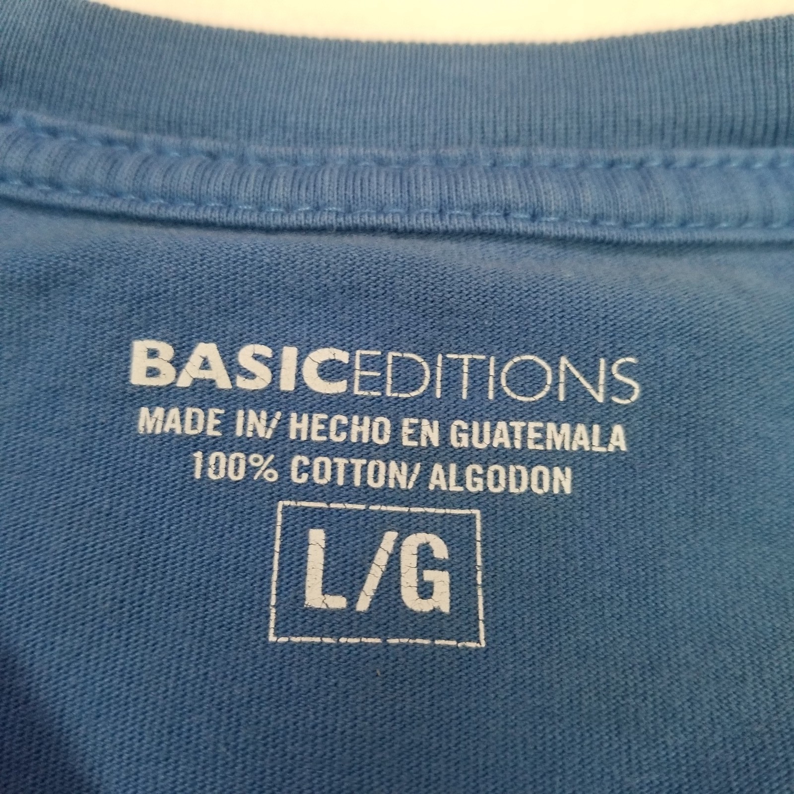 Basic Editions Men’s Blue Left Chest Pocket Crew Neck T-Shirt Size Large Casual