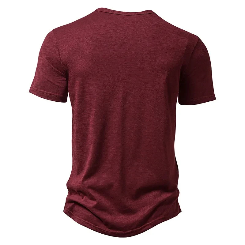Henley Collar Summer Men Casual Solid Color Short Sleeve T Shirt for Men