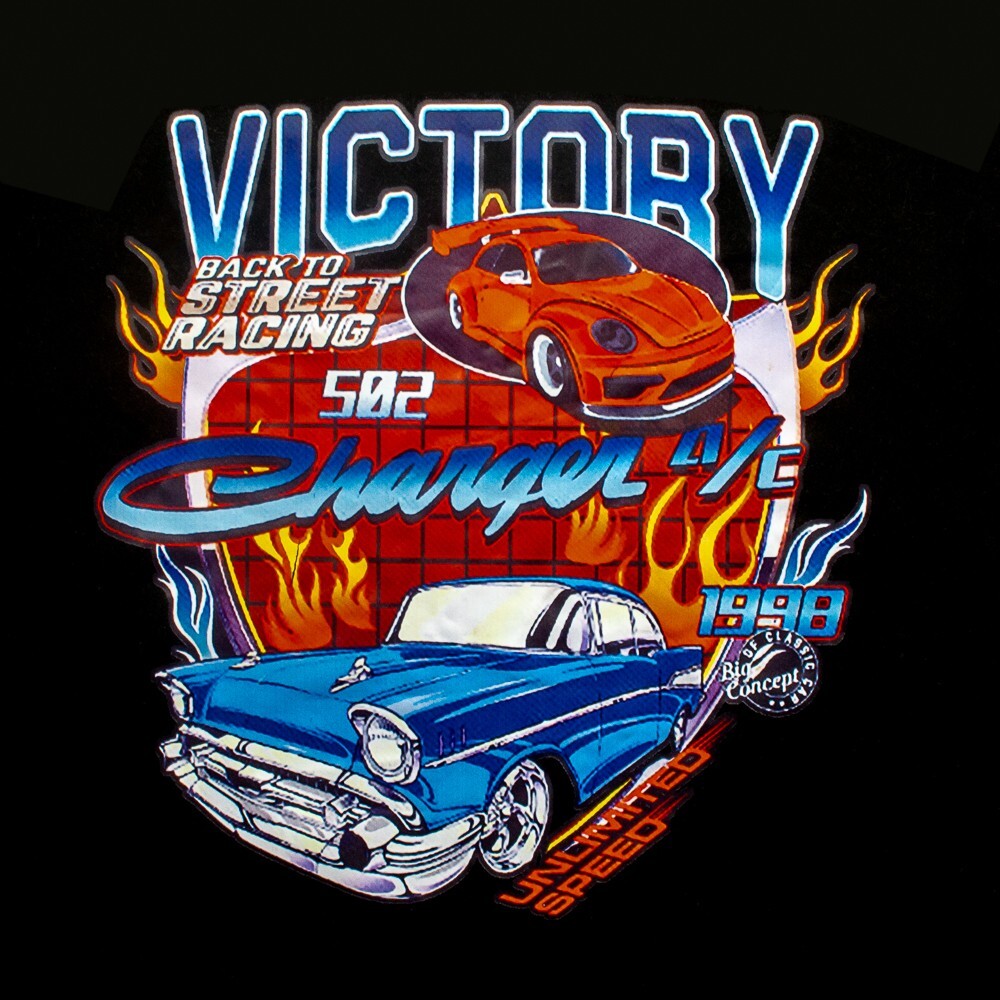 Victory Back to the Street Racing Mens T Shirt Size L ROMWE Black