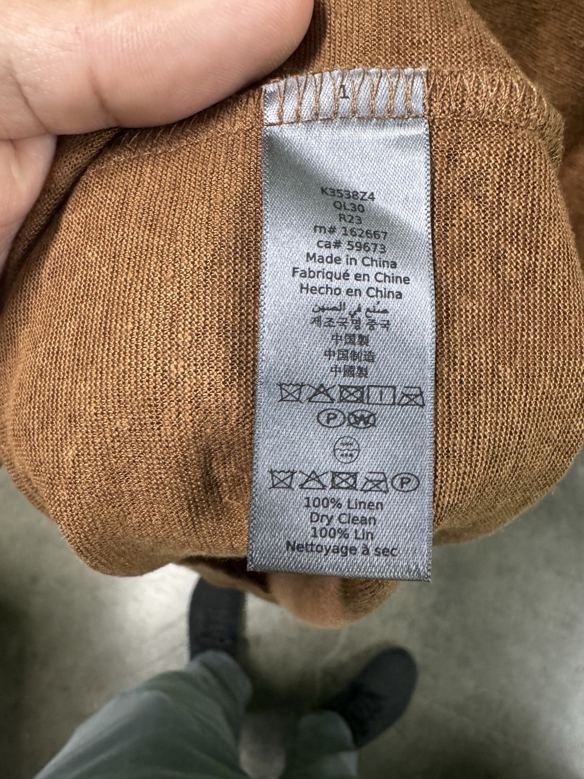 John Varvatos Men’s XL Solid Brown Linen Knit Crew Neck Short Sleeve T-Shirt