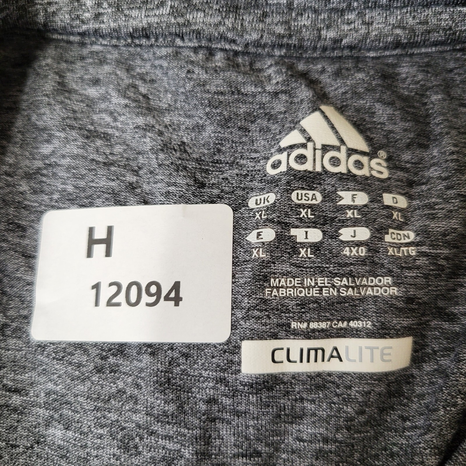 adidas Men Shirt XL Gray Logo Climalite Short Sleeve Tee