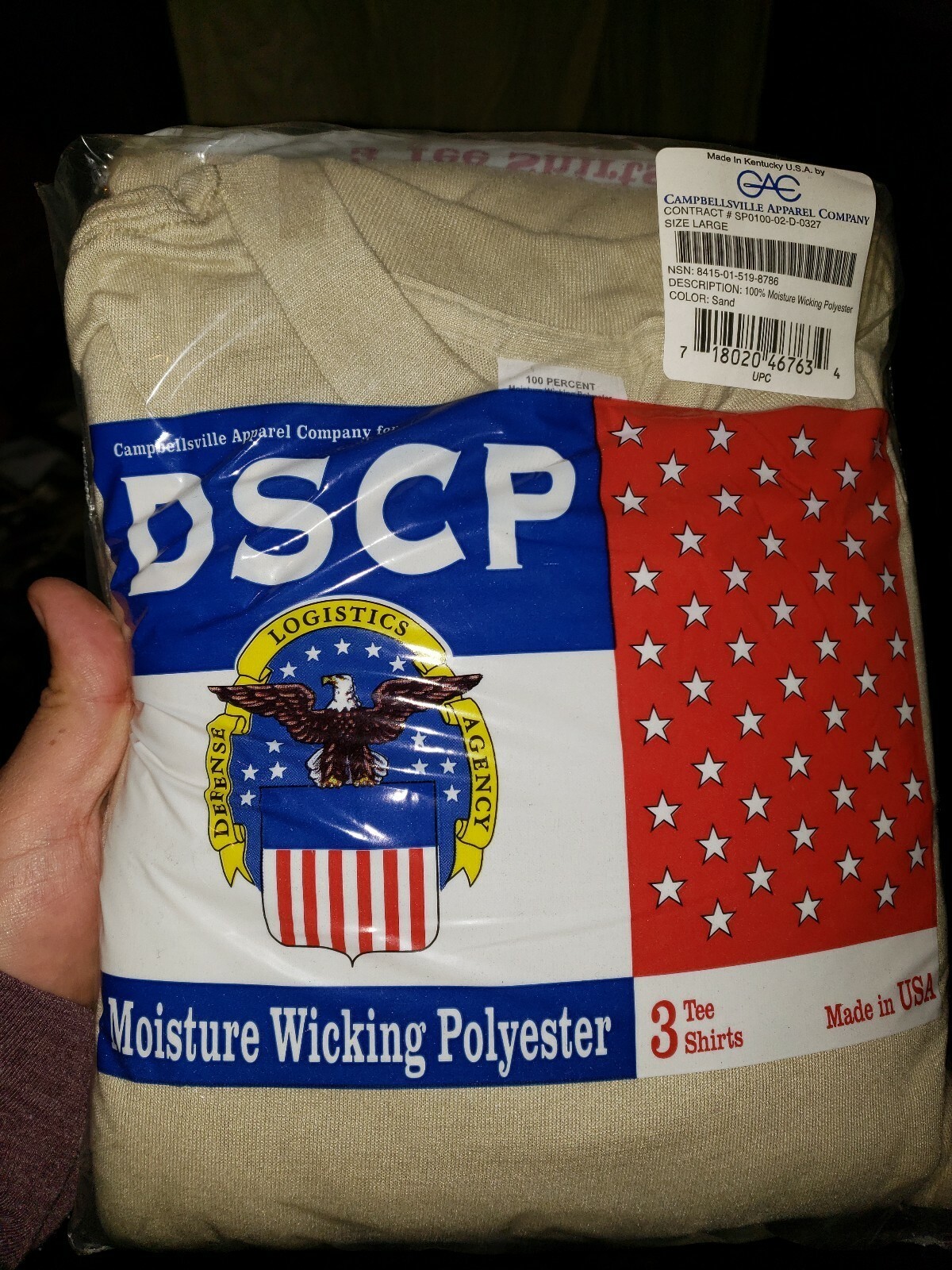 USGI 3 Tee Shirts Sand New Military Surplus DSCP Made in USA T-shirt Size Large