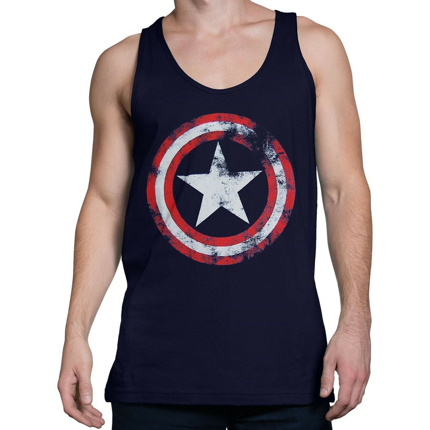 Captain America Distressed Navy Blue Tank Top Blue