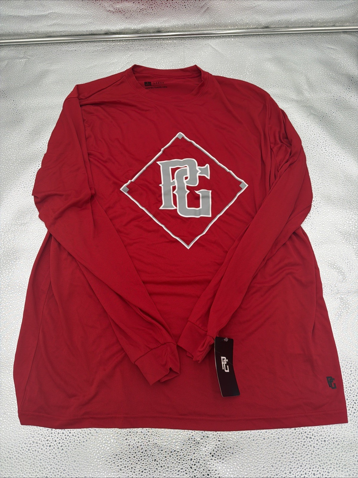 Men’s Sz L Perfect Game Baseball Red Long Sleeve Shirt PG