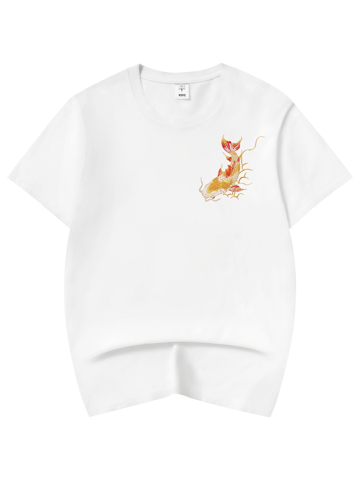 Niepce Japanese Streetwear Embroidery T-shirt Golden Koi Fish Graphic Tee