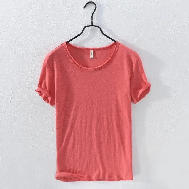 Retro Raw Edge T-Shirt for Men, 100% Cotton, Lightweight,Breathable,Slim-fit