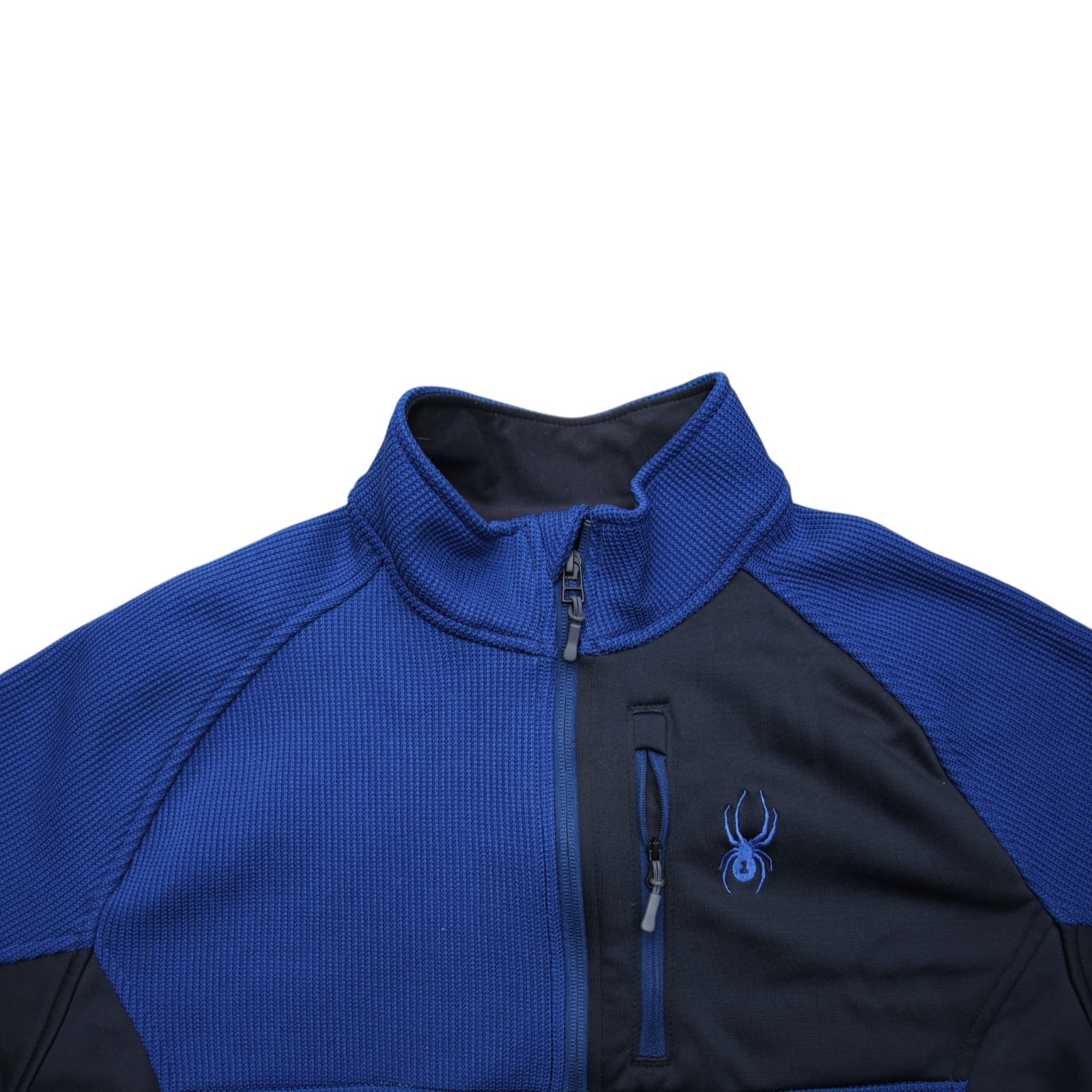 Spyder Pullover Jacket Mens Large Blue Black 1/4 Zip Fleece Ski Outdoor