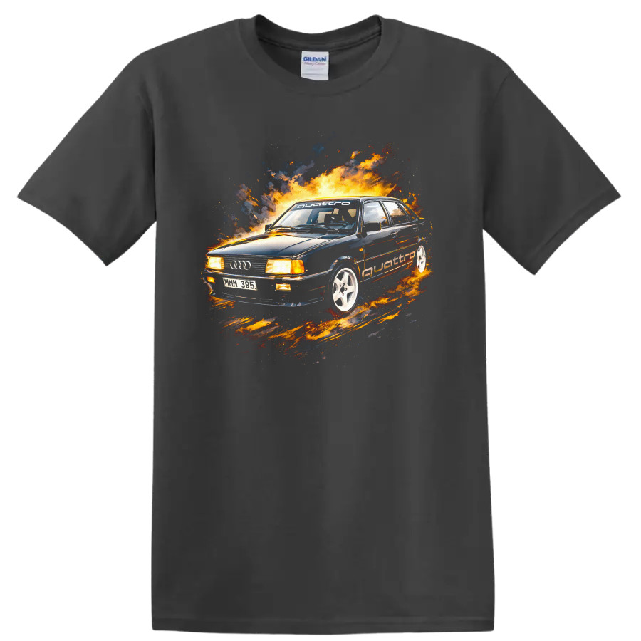 Audi 80 B2 Old Car Flame Burst T Shirt Classic Racing Auto Tee
