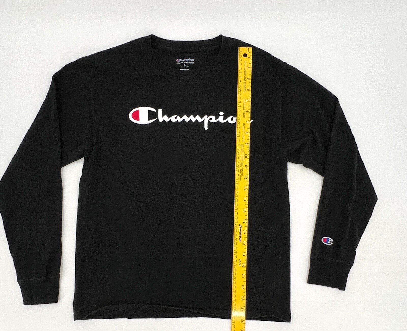 Champion Shirt Men Teens Medium Black Long Sleeve Pull on Logo