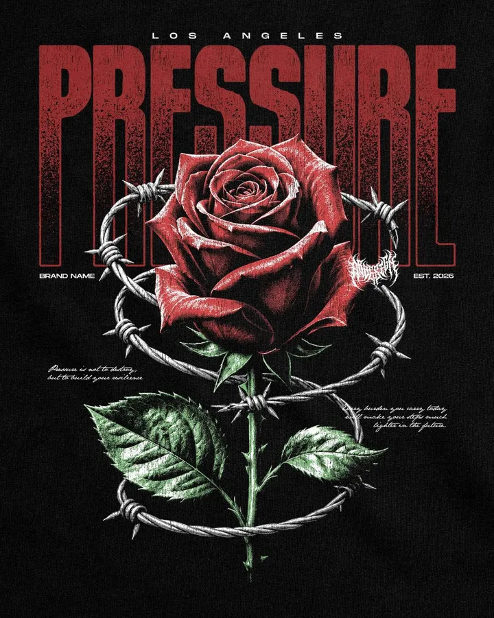 Oversized Graphic Tee Men’s Gothic Style Washed Cotton Shirt Red Rose Design