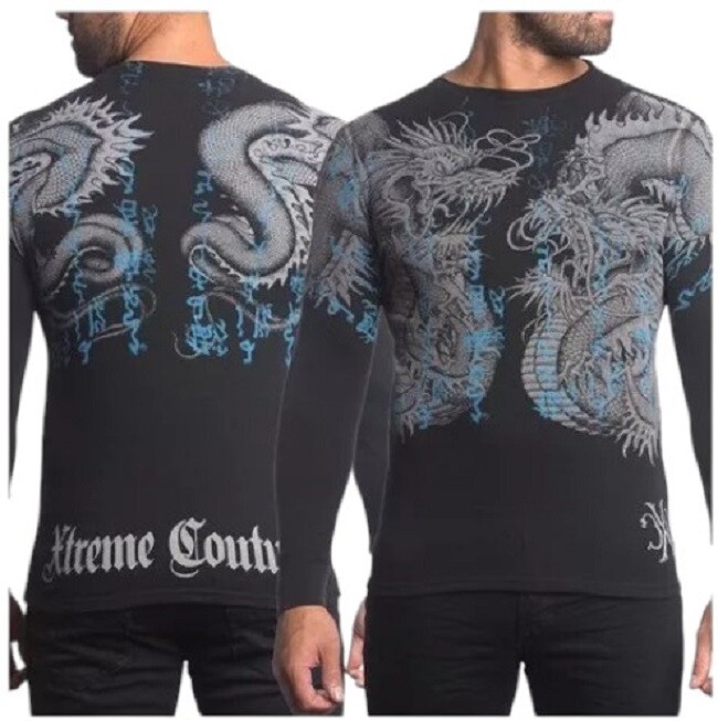 Xtreme Couture by Affliction Men’s Thermal Shirt Double Up Black Biker S-2XL