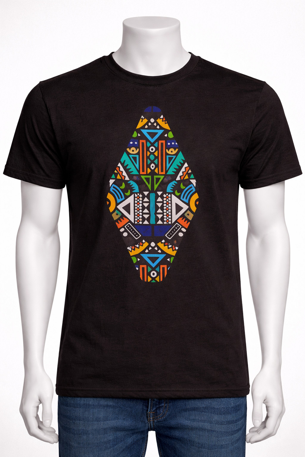 Geometric African Print T-Shirt XL| White Graphic Tee | Tribal Pattern Shirt
