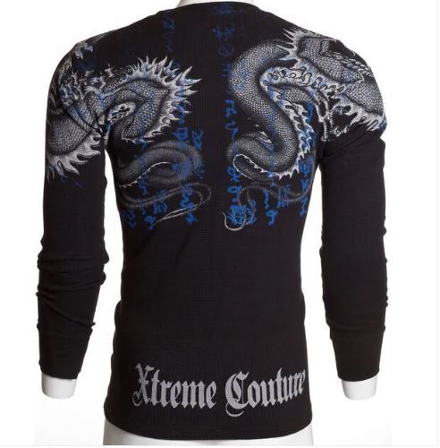 Xtreme Couture by Affliction Men’s Thermal Shirt Double Up Black Biker S-2XL