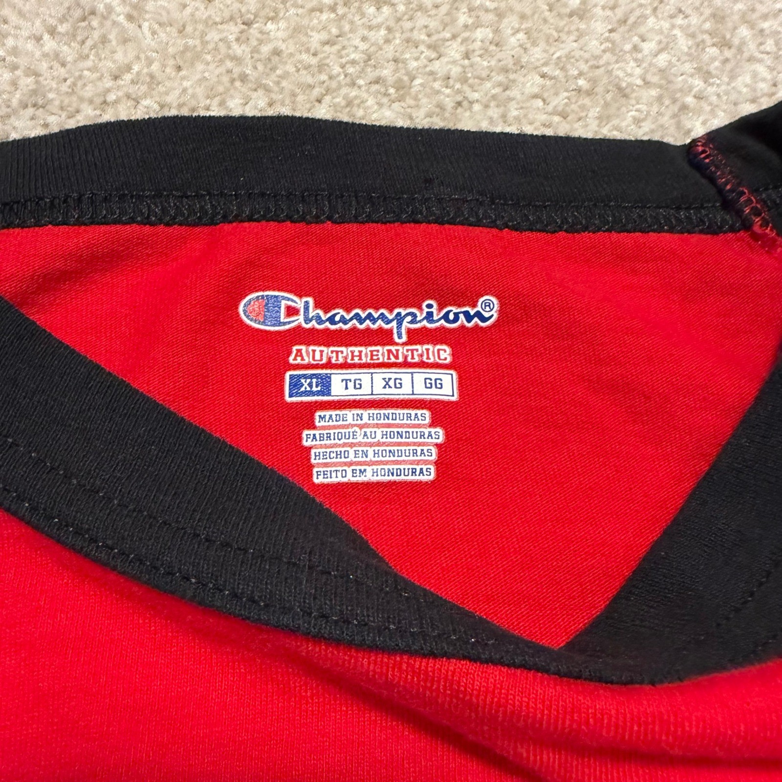 Champion Raglan Tee Mens XL Red Black 3/4 Sleeve Baseball Shirt T137