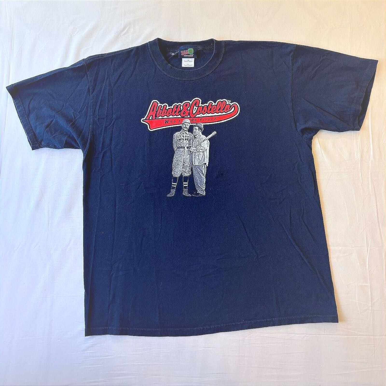 VTG Abbott & Costello Who’s On First? T-Shirt XL Comedy Graphic Full Routine XL