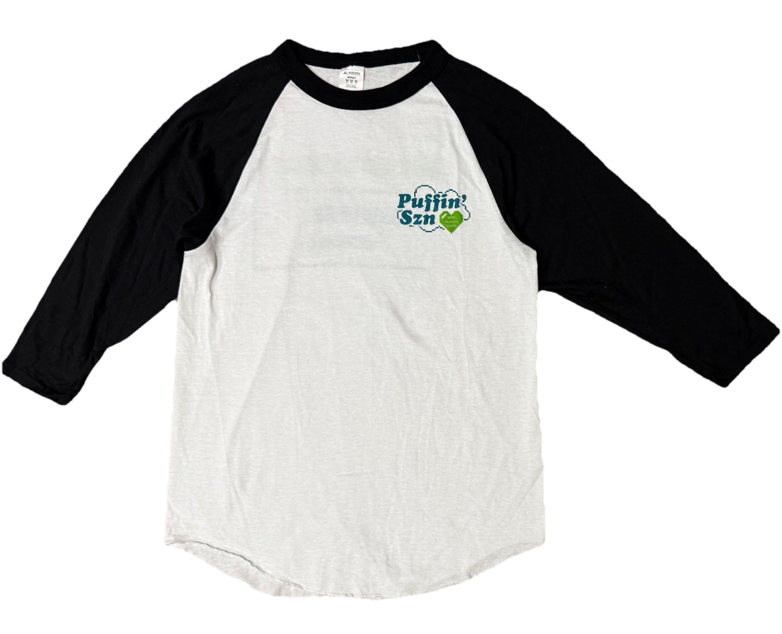 Mens Raglan Graphic T Shirt M Black 3/4 Sleeve Puffin Szn Augusta Sportswear