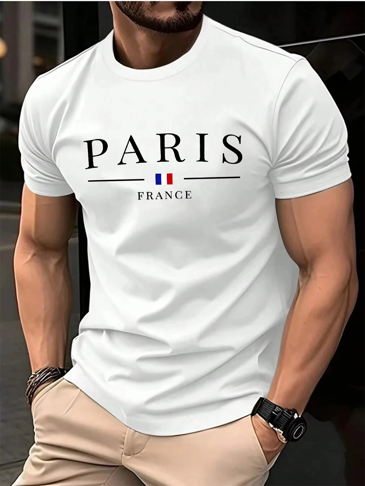 Men’s T-Shirt Summer Loose PARIS Creative Letter Print Casual Slim Fit Round