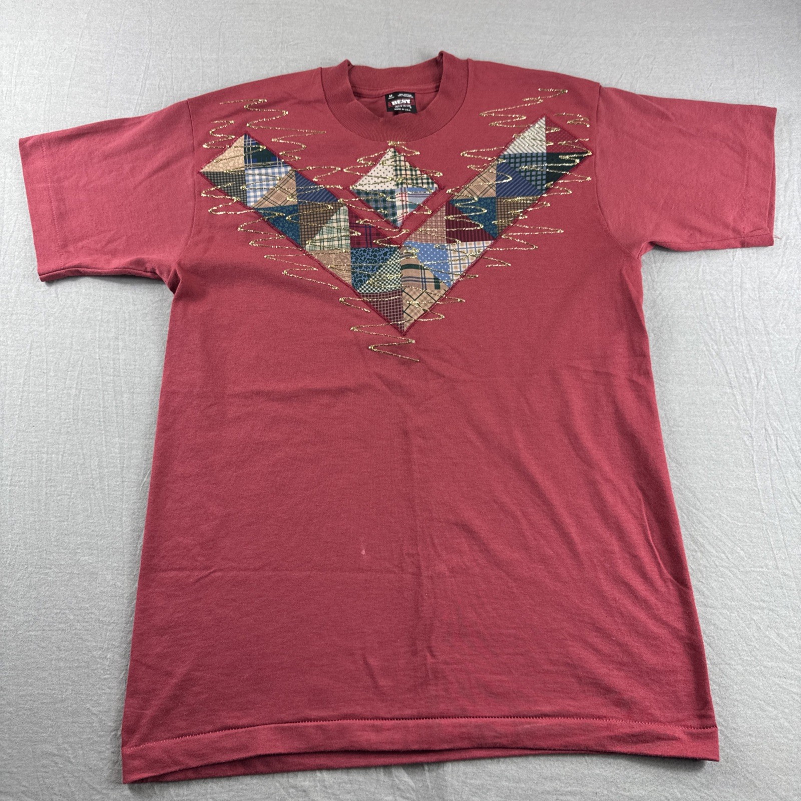 Vintage FOTL Best Shirt Mens M Red Made in USA Single Stitch Embroidered Glitter