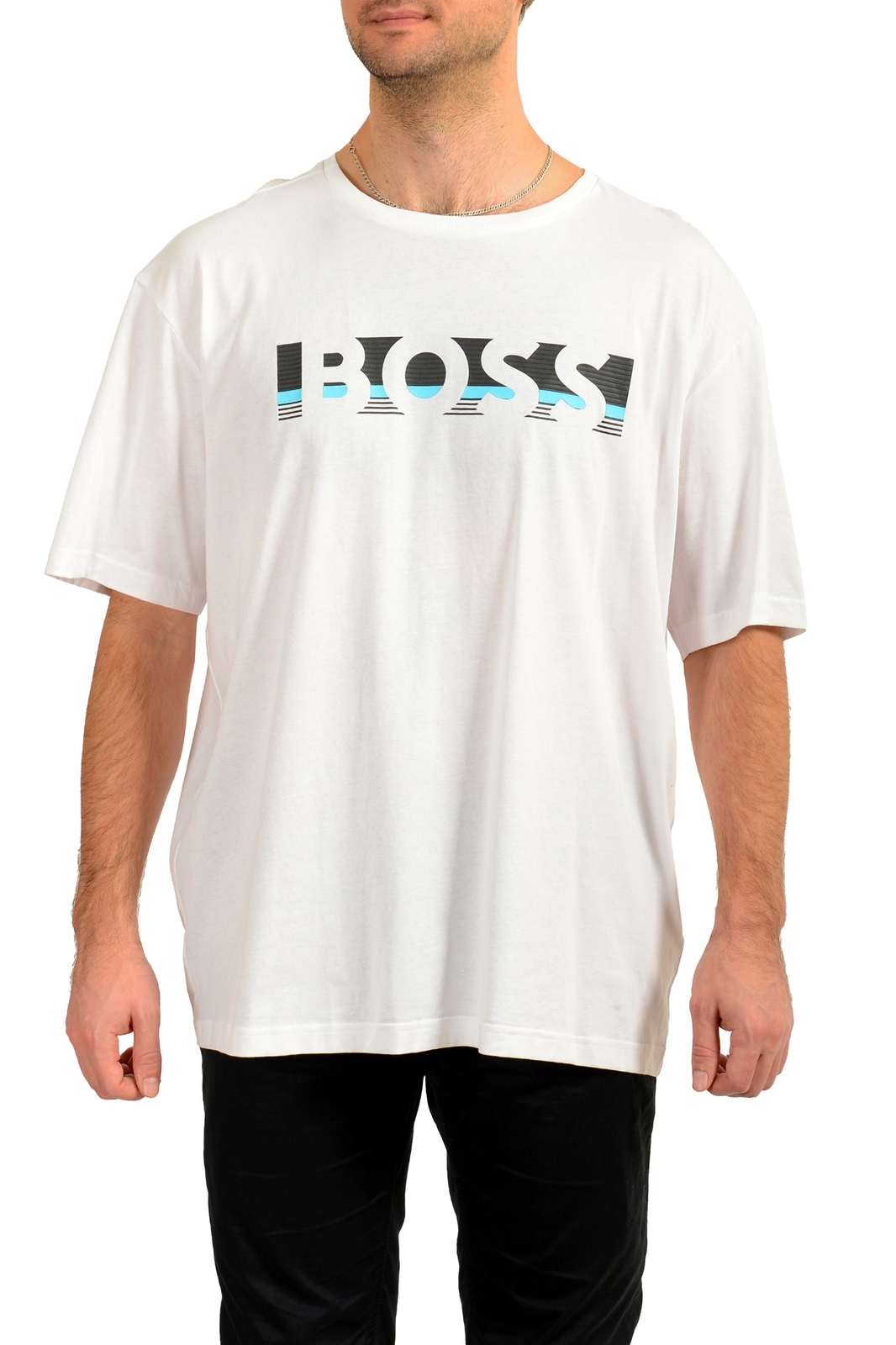 Hugo Boss Men’s “Tee 1” White Logo Print Short Sleeve T-Shirt US 2XL IT 56