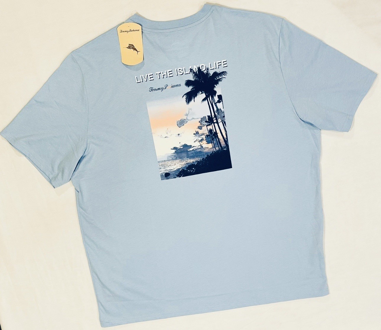 Tommy Bahama Men’s LIVE THE ISLAND LIFE T-Shirt XXL 2XL Chambray Blue NWT Beach