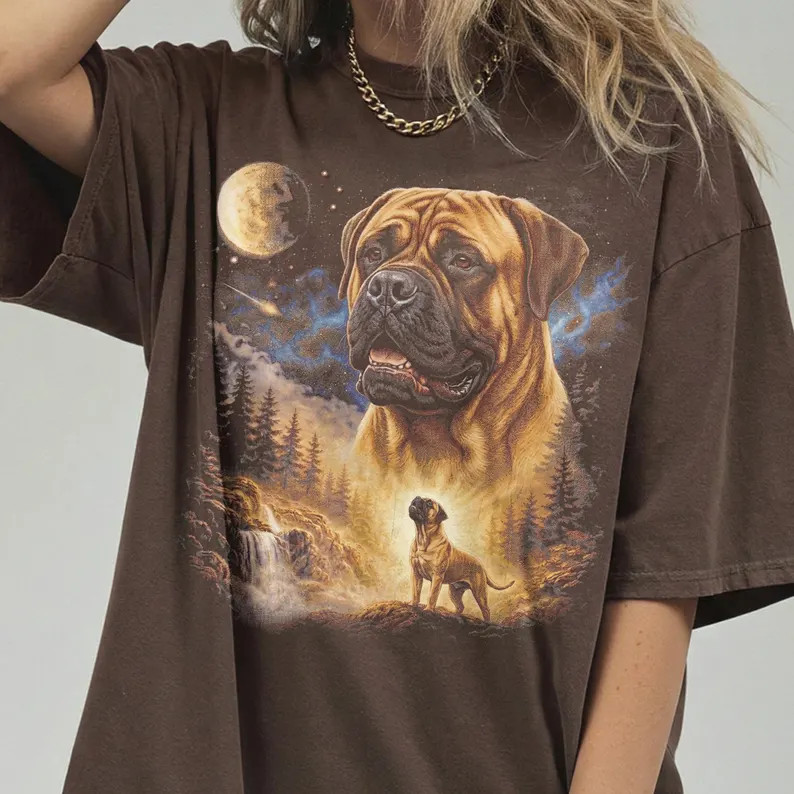 Comfort Tee Bullmastiff Howling Moon Dog Animal Pet Lover Shirt
