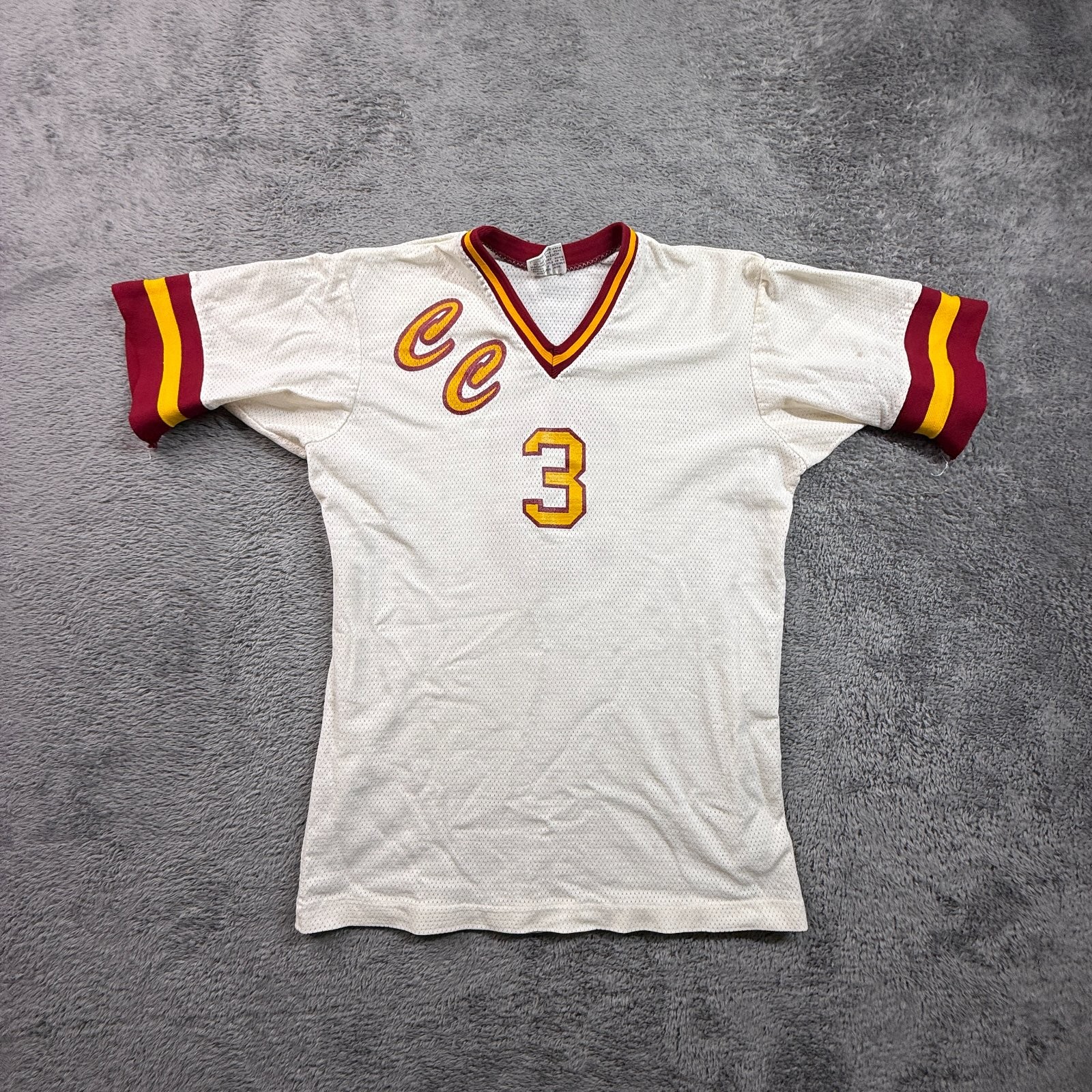 Vintage 80s Betlin Nylon Mesh Jersey Shirt White Maroon Gold CC #3 Columbus Ohio