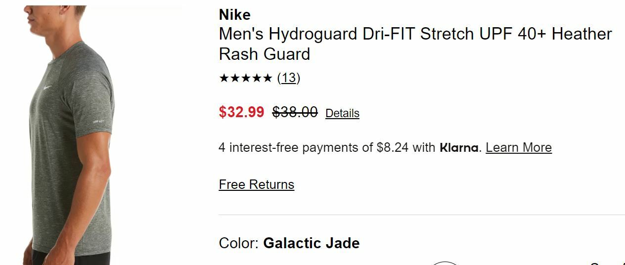 Nike Men’s Hydroguard Dri-FIT Stretch UPF 40+ Guard Swim Top Size M Gray NWT